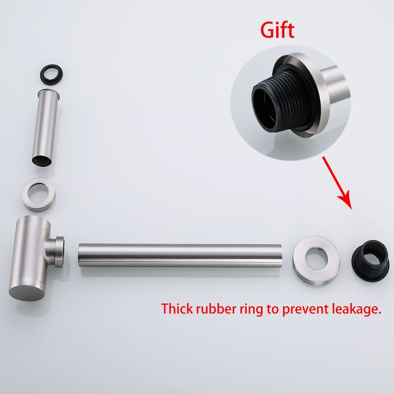 RANDOM Brass Contemporary Round Bottle P Trap 1 1/4,Basin Sink Waste Drain P Trap Kit (Brushed Nickel) - Image 4